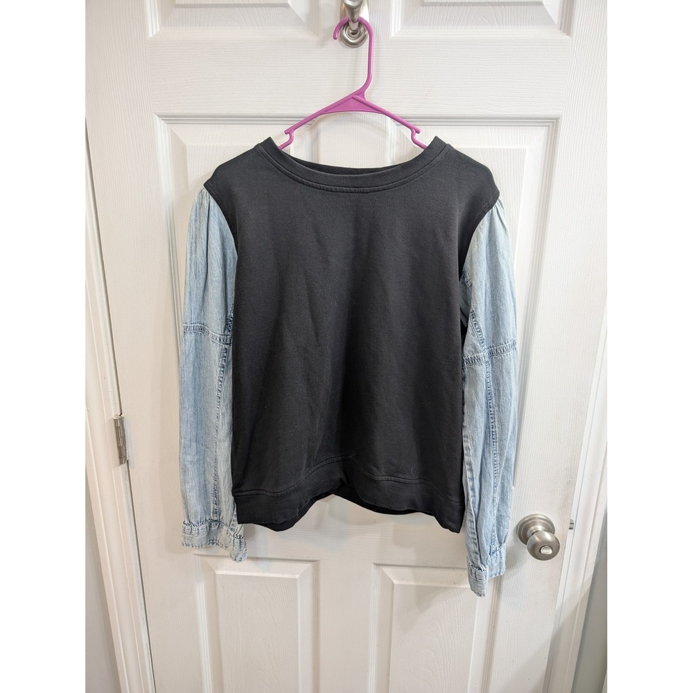 THML Mixed Media‎ Chambray Sleeve Sweatshirt Womens - Size XL